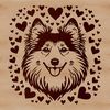 Cute Dog Illustration SVG Free Download A illustration of a Shetland Sheepdog's head with heart symbols surrounding it.