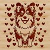 Free Vector Dog Clip Art with Love Details A stylized illustration of a sitting Shetland Sheepdog with heart details.