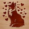 Shetland Sheepdog Clip Art with Love Hearts A small breed dog sitting on its haunches, surrounded by love hearts, in a simple vector design.