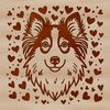 Shetland Sheepdog Portrait with Heart Decorations A stylized illustration of a Shetland sheepdog's head with heart-shaped decorations.