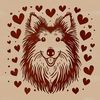Cute Shetland Sheepdog Portrait with Hearts A detailed illustration of a Shetland Sheepdog's head with love hearts surrounding its face.