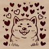 Cute Shiba Inu Illustration with Love Hearts An illustration of a Shiba Inu dog's head with love hearts surrounding its features.