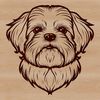 A stylized illustration of a small dog with a long muzzle and curled tail.