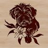 Beautiful Vector Dog Illustration with Decorative Elements A vector illustration of a happy Shih Tzu dog's head with floral motifs and decorative elements.