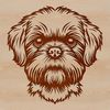 A small, fluffy dog with a distinctive head shape, suitable for use as vector art in designs such as clip art or stencils.
