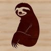 A single sloth hanging from a tree branch in a forest environment.
