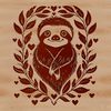 A vector illustration of a sloth surrounded by floral elements.