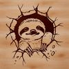 Sloth peeking from behind a decorative wall A cartoon sloth peeking out from behind a wall with its head visible.
