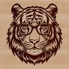A vector illustration of a tiger's head with glasses on, showcasing a whimsical and playful take on the big cat.