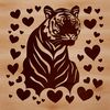 Stylized Tiger with Heart Patterns A stylized illustration of a tiger with heart patterns and designs.