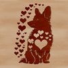 A sitting Welsh Corgi dog with heart symbols, suitable for clip art designs.