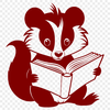 Cute Skunk Reading Book A skunk sitting on the forest floor, reading a book.