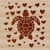 A sea turtle swimming in the ocean with heart symbols above its head.