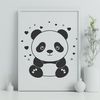 Cute Panda in a Heartful Scene A cute panda bear surrounded by heart shapes, created as a vector graphic design.