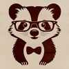 A wild badger wearing glasses in a simple vector design.
