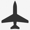 A simplified vector design of an aircraft soaring through the sky.