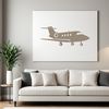 An airplane silhouette with bold lines and clean design elements.