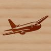 A detailed outline illustration of a commercial airplane in flight.