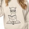 SVG Vector Illustration of a Gentle Alpaca A digital illustration of a calm alpaca sitting with a book in its lap.