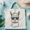 Whimsical Alpaca Silhouette A cartoon illustration of a happy alpaca wearing sunglasses, suitable for vector graphics and digital art projects.