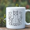 Alpaca Love Symbol A friendly alpaca with hearts surrounding its body, depicted in a vector format.
