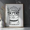 Adorable Alpaca Wearing Glasses A close-up illustration of a domesticated South American camelid wearing spectacles.