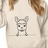 Andean Fuzzy Friend Alpaca peeking out from behind a stack of hay in a vector illustration.