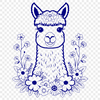 South American Camelid Design in Floral Pattern An illustrative alpaca design featuring a South American camelid in a floral pattern.