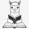 Friendly Alpaca Reading Time An illustration of a South American camelid animal sitting on the ground with a book in its front legs.