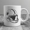 American Football Helmet Graphic An illustration of a football helmet with a pigskin American football resting on top.