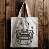 A stylized illustration of a football helmet with a facemask and straps, a key element in the sport of American football.