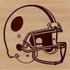 A 2D representation of a football helmet from the perspective of an American sport.