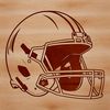 Helmeted Pigskin Vector Graphic A football helmet with a pigskin at the center, representing American football.