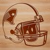 A stylized illustration of an American football with detailed elements and bold lines.