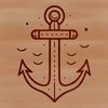 An illustration of a classic nautical anchor featuring curved lines and geometric shapes.