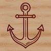 A simple line drawing of a nautical anchor with ropes.