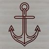 Anchor with rope and buoy in a simple line drawing style.