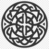 A stylized Celtic knotwork pattern featuring interconnected shapes in an ornate design.