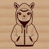 Adorable Alpaca in Hoodie Illustration A digital illustration of a standing alpaca wearing a hood or sweater.