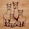 A illustration of a cute alpaca standing on a grassy background.