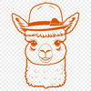 Alpaca wearing a hat in a simple vector illustration.