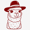 An illustration of a standing alpaca wearing a hat.