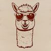 South American Cutie with Cool Goggles A South American camelid animal wearing trendy sunglasses and smiling.