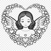 SVG illustration of a winged angel with a heart symbol, ideal for vector art and clip art designs.