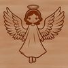 A detailed design of an angel character made from interconnected lines and shapes.