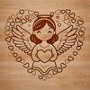 A vector illustration of a serene angel holding a love heart in its hand.