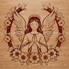 Vector illustration of a delicate angel surrounded by floral elements.