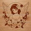 A detailed vector illustration of a serene angel surrounded by delicate floral motifs.
