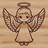 A stylized illustration of a serene angel figure with wings and halo, suitable for digital design and vector art.