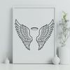 A pair of angel wings made up of delicate white curves with a subtle glow effect.
